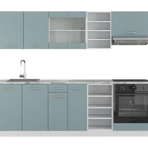 Complete keukeneenheid blauw-grijs 240x60x81.6 r-line Complete keukeneenheid blauw-grijs 240x60x81.6 r-line