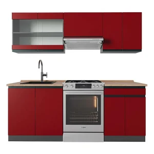 Complete keukeneenheid rood/antraciet 200x60x81.6 r-line Complete keukeneenheid rood/antraciet 200x60x81.6 r-line