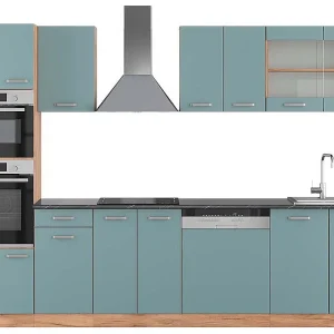 Complete keukeneenheid blauw-grijs/gouden eik 300x60x81.6 r-line