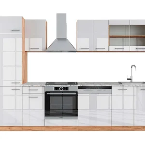 Complete keukeneenheid wit hoogglans/goud power eiken 300x60x81.6 r-line Complete keukeneenheid wit hoogglans/goud power eiken 300x60x81.6 r-line