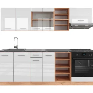 Complete keukeneenheid wit hoogglans/goud power eiken 240x60x81.6 r-line Complete keukeneenheid wit hoogglans/goud power eiken 240x60x81.6 r-line