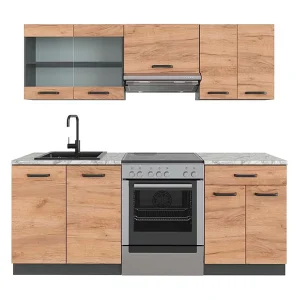 Complete keukeneenheid eik goud/antraciet 200x60x81.6 r-line