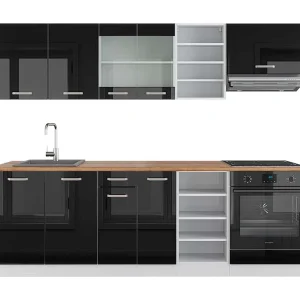 Complete keukeneenheid zwart hoogglans/wit 240x60x81.6 r-line Complete keukeneenheid zwart hoogglans/wit 240x60x81.6 r-line