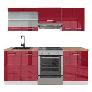 Complete keukeneenheid rood hoogglans/wit 200x60x81.6 r-line Complete keukeneenheid rood hoogglans/wit 200x60x81.6 r-line