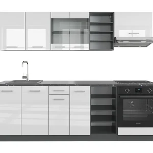 Complete keukeneenheid wit hoogglans/antraciet 240x60x81.6 r-line Complete keukeneenheid wit hoogglans/antraciet 240x60x81.6 r-line