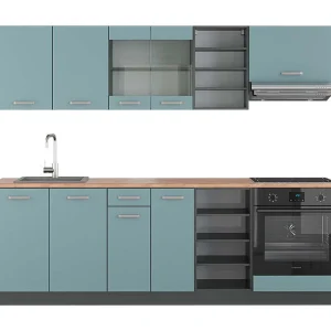 Complete keukeneenheid blauw-grijs/antraciet 240x60x81.6 r-line Complete keukeneenheid blauw-grijs/antraciet 240x60x81.6 r-line