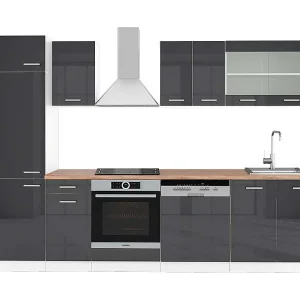 Complete keukeneenheid antraciet hoogglans/wit 300x60x81.6 r-line Complete keukeneenheid antraciet hoogglans/wit 300x60x81.6 r-line