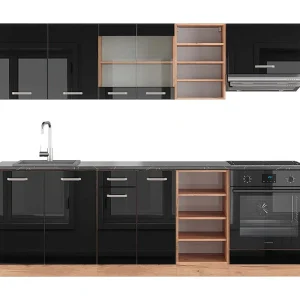 Complete keukeneenheid eiken hoogglans zwart/goud 240x60x81.6 r-line Complete keukeneenheid eiken hoogglans zwart/goud 240x60x81.6 r-line