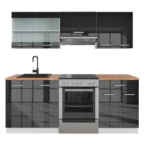Complete keukeneenheid antraciet hoogglans/wit 200x60x81.6 r-line Complete keukeneenheid antraciet hoogglans/wit 200x60x81.6 r-line