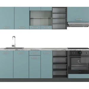 Complete keukeneenheid blauw-grijs/antraciet 240x60x81.6 r-line Complete keukeneenheid blauw-grijs/antraciet 240x60x81.6 r-line