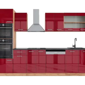 Complete keukeneenheid rood hoogglans/gouden eik 300x60x81.6 r-line Complete keukeneenheid rood hoogglans/gouden eik 300x60x81.6 r-line