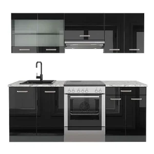 Complete keukeneenheid hoogglans zwart/antraciet 200x60x81.6 r-line