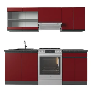 Complete keukeneenheid rood/antraciet 200x60x81.6 r-line Complete keukeneenheid rood/antraciet 200x60x81.6 r-line