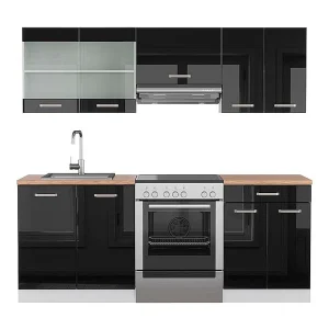 Complete keukeneenheid zwart hoogglans/wit 200x60x81.6 r-line Complete keukeneenheid zwart hoogglans/wit 200x60x81.6 r-line