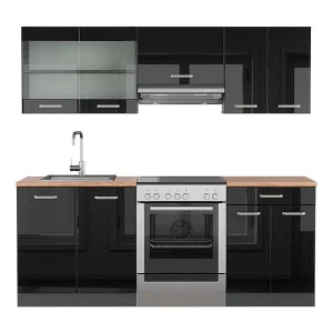 Complete keukeneenheid hoogglans zwart/antraciet 200x60x81.6 r-line