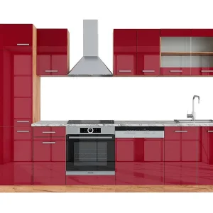 Complete keukeneenheid rood hoogglans/gouden eik 300x60x81.6 r-line Complete keukeneenheid rood hoogglans/gouden eik 300x60x81.6 r-line