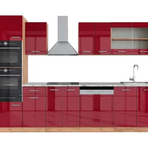 Complete keukeneenheid rood hoogglans/gouden eik 300x60x81.6 r-line Complete keukeneenheid rood hoogglans/gouden eik 300x60x81.6 r-line