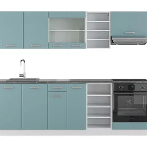 Complete keukeneenheid blauw-grijs/wit 240x60x81.6 r-line Complete keukeneenheid blauw-grijs/wit 240x60x81.6 r-line