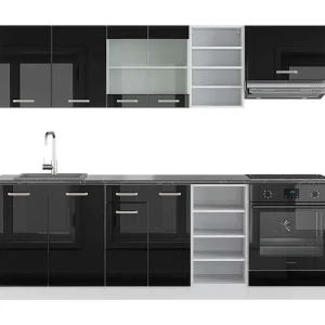 Complete keukeneenheid zwart hoogglans/wit 240x60x81.6 r-line Complete keukeneenheid zwart hoogglans/wit 240x60x81.6 r-line