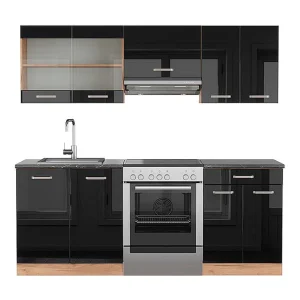 Complete keukeneenheid eiken hoogglans zwart/goud 200x60x81.6 r-line Complete keukeneenheid eiken hoogglans zwart/goud 200x60x81.6 r-line