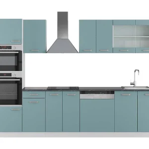 Complete keukeneenheid blauw-grijs/wit 300x60x81.6 r-line Complete keukeneenheid blauw-grijs/wit 300x60x81.6 r-line