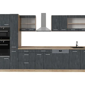 Complete keukeneenheid zwart beton/goud eiken 350x46x81.6 r-line Complete keukeneenheid zwart beton/goud eiken 350x46x81.6 r-line