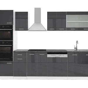 Complete keukeneenheid antraciet hoogglans/wit 300x60x81.6 r-line Complete keukeneenheid antraciet hoogglans/wit 300x60x81.6 r-line