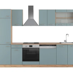 Complete keukeneenheid blauw-grijs/gouden eik 300x60x81.6 r-line Complete keukeneenheid blauw-grijs/gouden eik 300x60x81.6 r-line