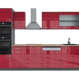 Complete keukeneenheid rood hoogglans/antraciet 300x60x81.6 r-line