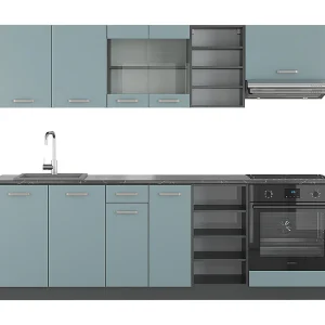 Complete keukeneenheid blauw-grijs/antraciet 240x60x81.6 r-line Complete keukeneenheid blauw-grijs/antraciet 240x60x81.6 r-line