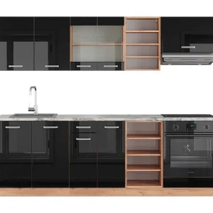 Complete keukeneenheid eiken hoogglans zwart/goud 240x60x81.6 r-line Complete keukeneenheid eiken hoogglans zwart/goud 240x60x81.6 r-line