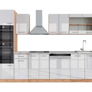 Complete keukeneenheid wit hoogglans/goud power eiken 300x60x81.6 r-line Complete keukeneenheid wit hoogglans/goud power eiken 300x60x81.6 r-line