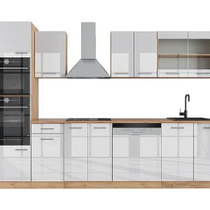 Complete keukeneenheid wit hoogglans/goud power eiken 300x60x81.6 r-line Complete keukeneenheid wit hoogglans/goud power eiken 300x60x81.6 r-line