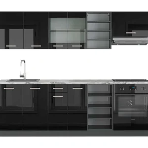 Complete keukeneenheid hoogglans zwart/antraciet 240x60x81.6 r-line