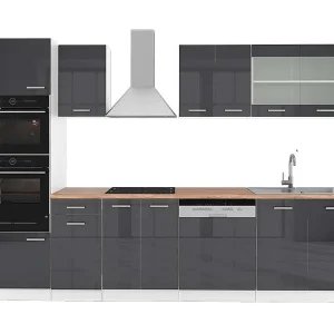 Complete keukeneenheid antraciet hoogglans/wit 300x60x81.6 r-line Complete keukeneenheid antraciet hoogglans/wit 300x60x81.6 r-line