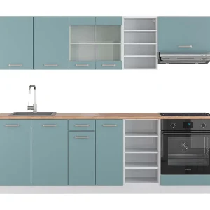 Complete keukeneenheid blauw-grijs/wit 240x60x81.6 r-line Complete keukeneenheid blauw-grijs/wit 240x60x81.6 r-line