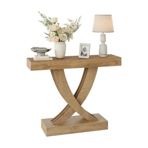 Consoletafel 110 cm, rustieke bruine haltafel met X-frame, smalle haltafel van MDF