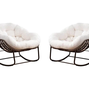 Cocon – Set van 2 natuurlijke rotan schommelstoelen – eivorm met kussens – comfortabel voor woonkamer, serre of slaapkamer Cocon – Set van 2 natuurlijke rotan schommelstoelen – eivorm met kussens – comfortabel voor woonkamer, serre of slaapkamer