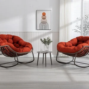 Set van 2 natuurlijke rotan schommelstoelen – eivorm met kussens – comfortabel voor woonkamer, serre of slaapkamer Set van 2 natuurlijke rotan schommelstoelen – eivorm met kussens – comfortabel voor woonkamer, serre of slaapkamer