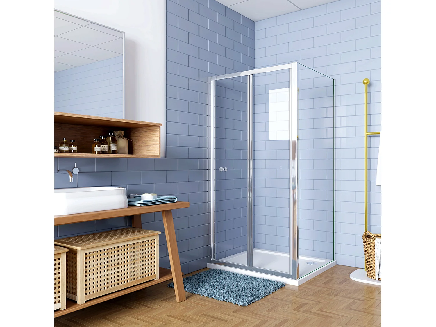Douchecabine 90x90x185cm Vouw-/schuifdeur+één zijpaneel 5mm veiligheidsglas-gepolijst chroom frame