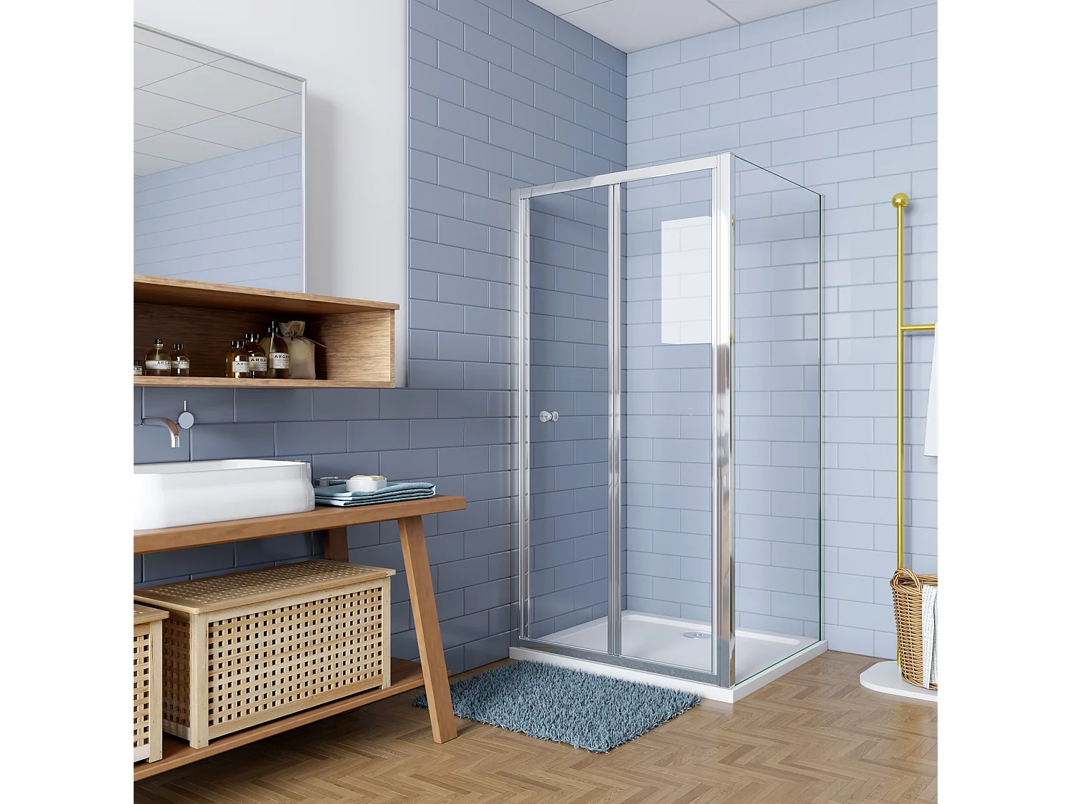 Douchecabine 76x80x185cm Vouw-/schuifdeur+één zijpaneel 5mm veiligheidsglas-gepolijst chroom frame