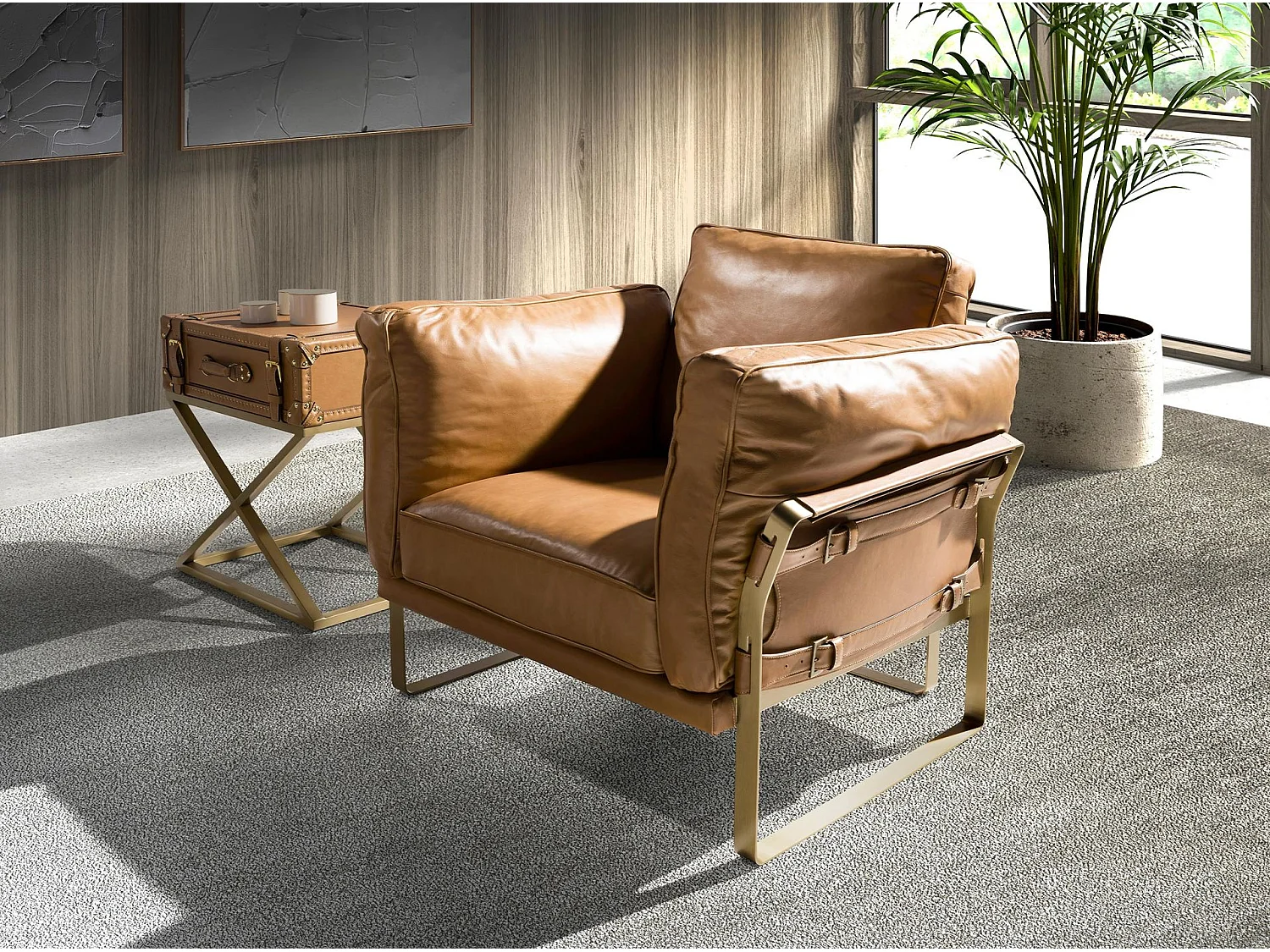 Camel leren fauteuil
