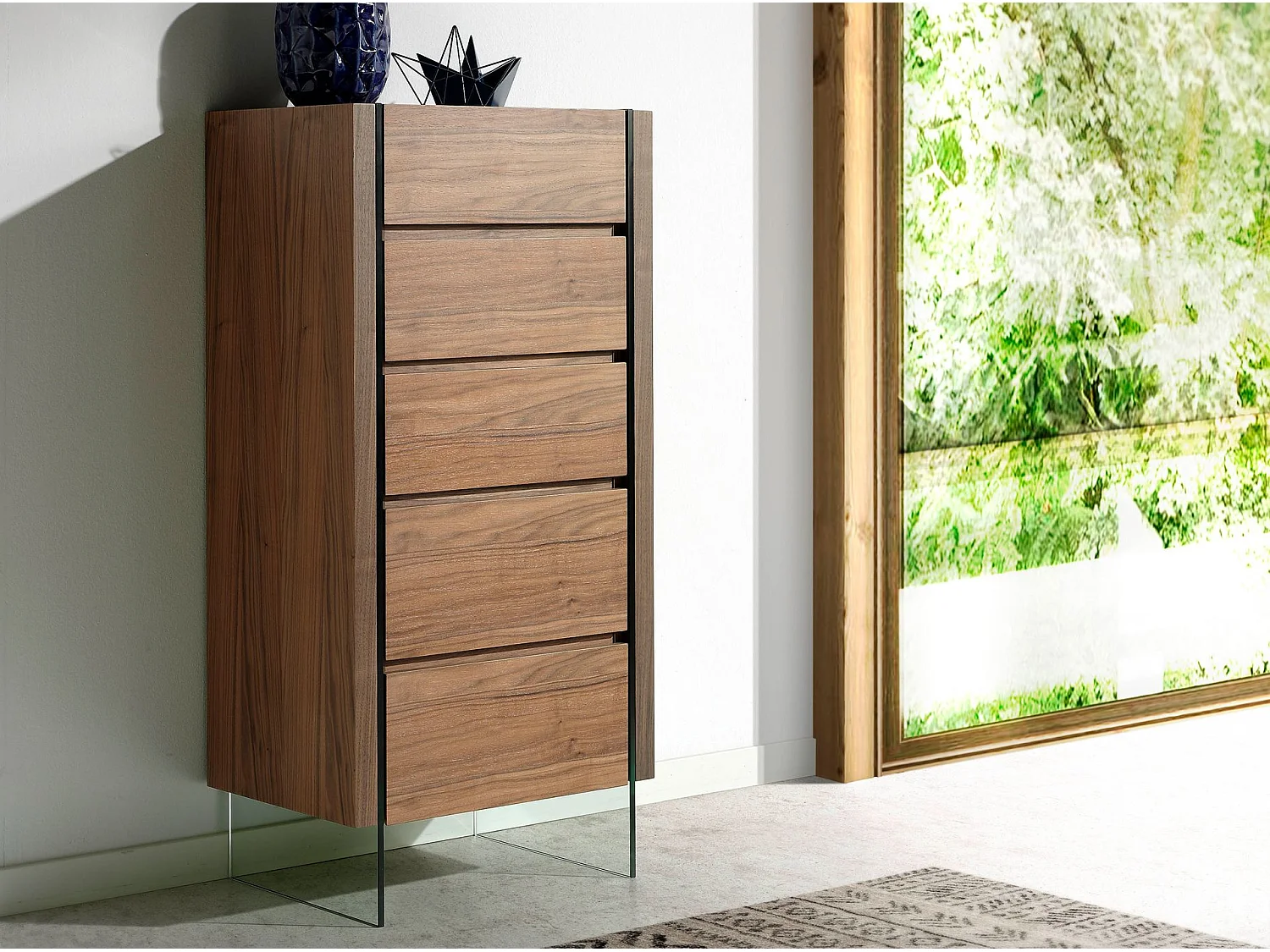Chiffonier notenhout en gehard glas 7041 ANGEL CERDA