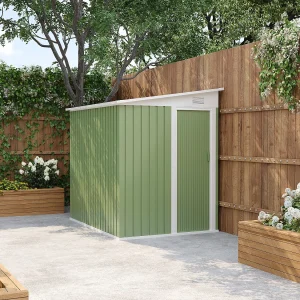 Metalen tuinhuis aanleunmodel in saliegroen gegalvaniseerd staal 3,15 m² – DAXTON