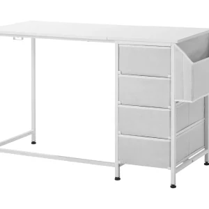 Computerbureau SucceBuy, 120 x 50 x 76 cm, Bureau voor Computer Omkeerbaar met 4 Grote Lades van Stof en 2 Zijhaaken, voor Kantoor Thuis, Wit Computerbureau SucceBuy, 120 x 50 x 76 cm, Bureau voor Computer Omkeerbaar met 4 Grote Lades van Stof en 2 Zijhaaken, voor Kantoor Thuis, Wit