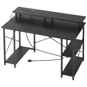 Computerbureau SucceBuy 120x50x86,5 cm met Slimme LED-Verlichting en Stopcontacten, Bureau voor Computer met Monitorstandaard, Zwart Computerbureau SucceBuy 120x50x86,5 cm met Slimme LED-Verlichting en Stopcontacten, Bureau voor Computer met Monitorstandaard, Zwart
