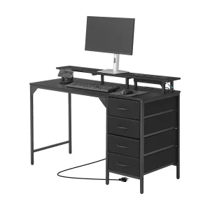 Computerbureau SucceBuy 120 cm met Slimme LED-Verlichting en Stopcontacten, Bureau voor Computer met 4 Grote Lades en Monitorstandaard Computerbureau SucceBuy 120 cm met Slimme LED-Verlichting en Stopcontacten, Bureau voor Computer met 4 Grote Lades en Monitorstandaard