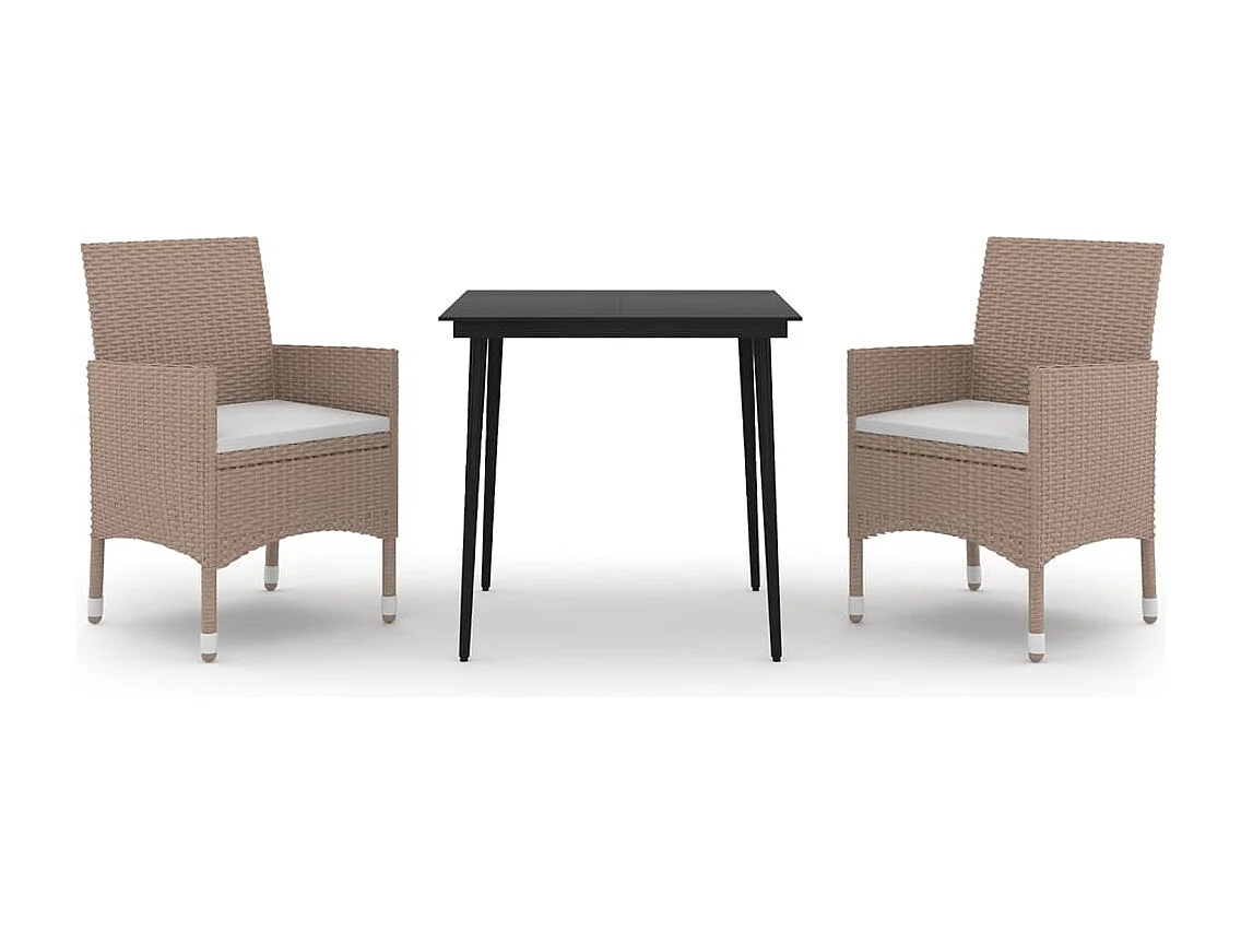 Carlinville 3-delige Tuinset met kussens poly rattan en glas