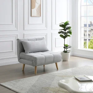 Lichtgrijze stoffen slaapfauteuil met houten poten CHILA Lichtgrijze stoffen slaapfauteuil met houten poten CHILA