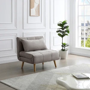 Taupe stoffen slaapfauteuil met houten poten CHILA Taupe stoffen slaapfauteuil met houten poten CHILA